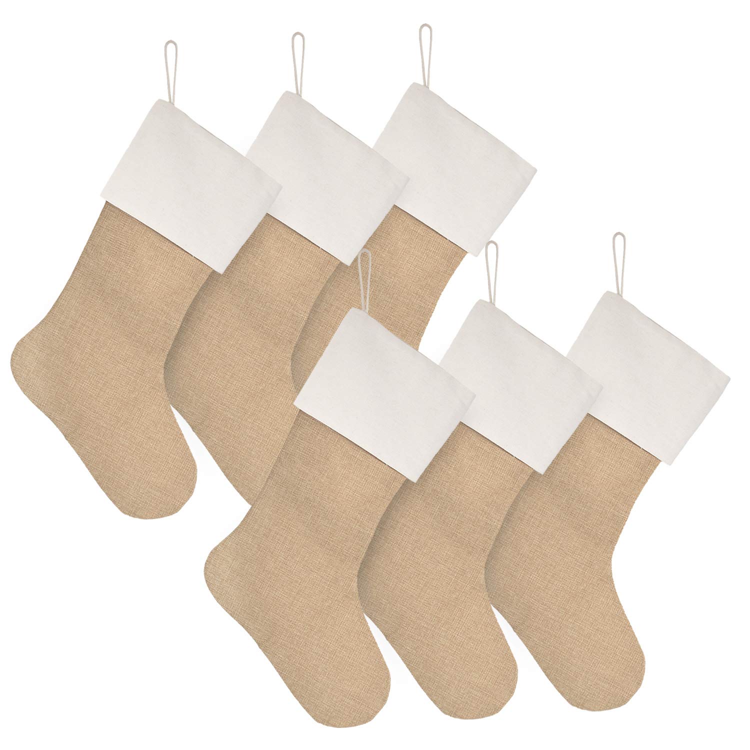 Elegantpark Burlap Christmas Stockings Set of 6 Large Plain DIY Xmas Holiday Fireplace Hanging Decoration Gifts for Family Kids Ivory