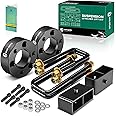 YHTAUTO 3 inch Front and 2 inch Rear Leveling Lift Kit Compatible with 2005-2023 Nissan Frontier, 2WD/4WD, Lift Blocks w/Spacers & Extended Square U-Bolts Suspension Level Kit w/Hardware Kit Set of 8