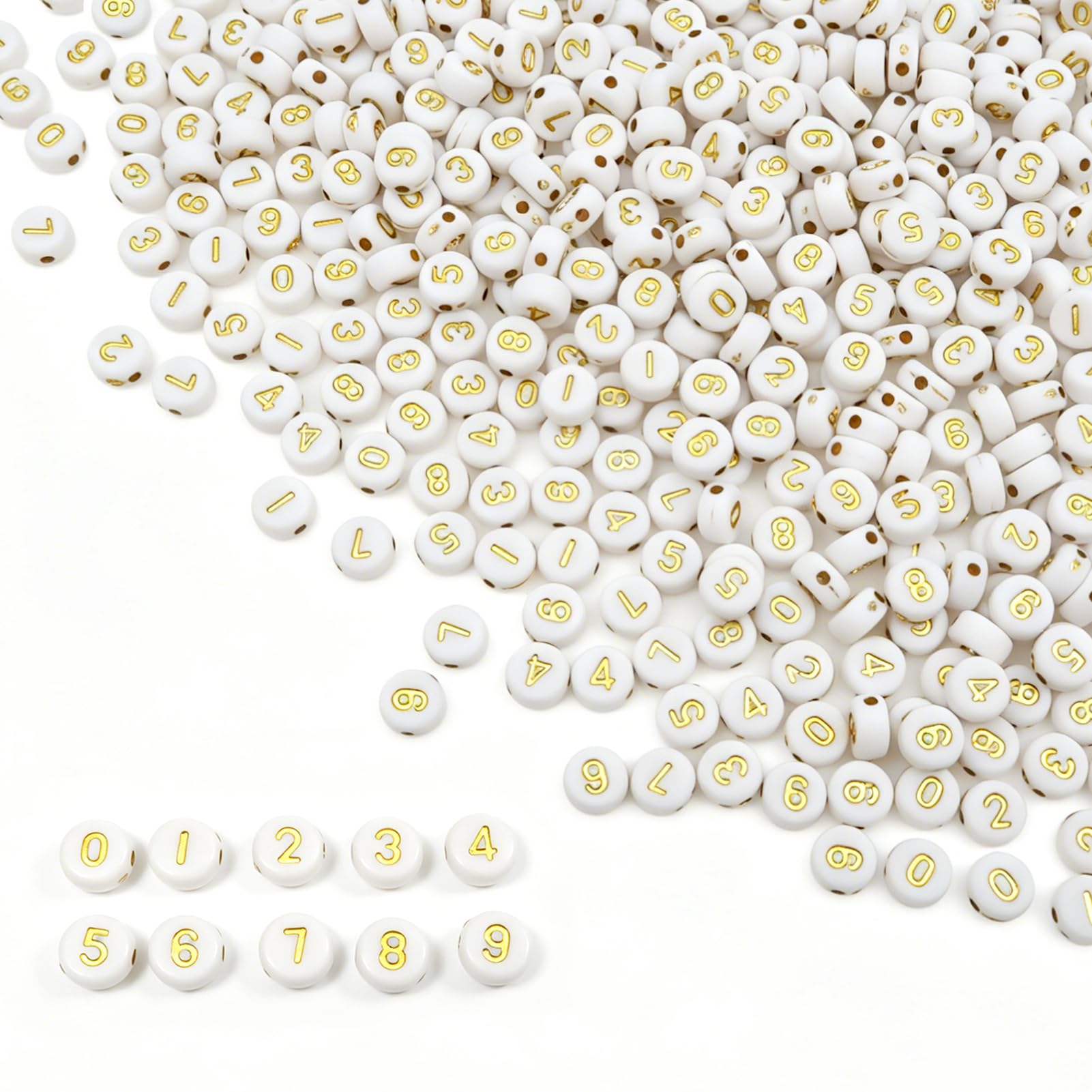 TOAOB 500 Pieces Acrylic Letters Number Beads White with Gold 0-9 Round for DIY Bracelet Necklace Jewellery Making