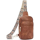 BOSTANTEN Sling Bag Quilted Crossbody Bags for Women Cross Body Purse Leather Fanny Pack with Adjustable Guitar Strap