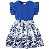 FRCLHWA Little Girls Casual Dress Summer Spring Ruffle Short Sleeve Floral Dress Clothes 2-7 Years