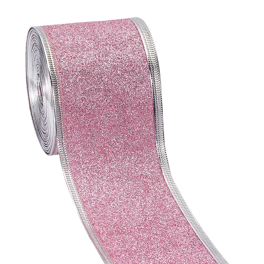 GORGECRAFT 10 Yards Sparkle Ribbon with Wired Edge Glitter Ribbon 2 Inch Pearl Pink Wrapping Gifts & Custom Diy Crafts Decorative Confetti Glitter Wired Ribbons for Gift Wrapping Party Decoration
