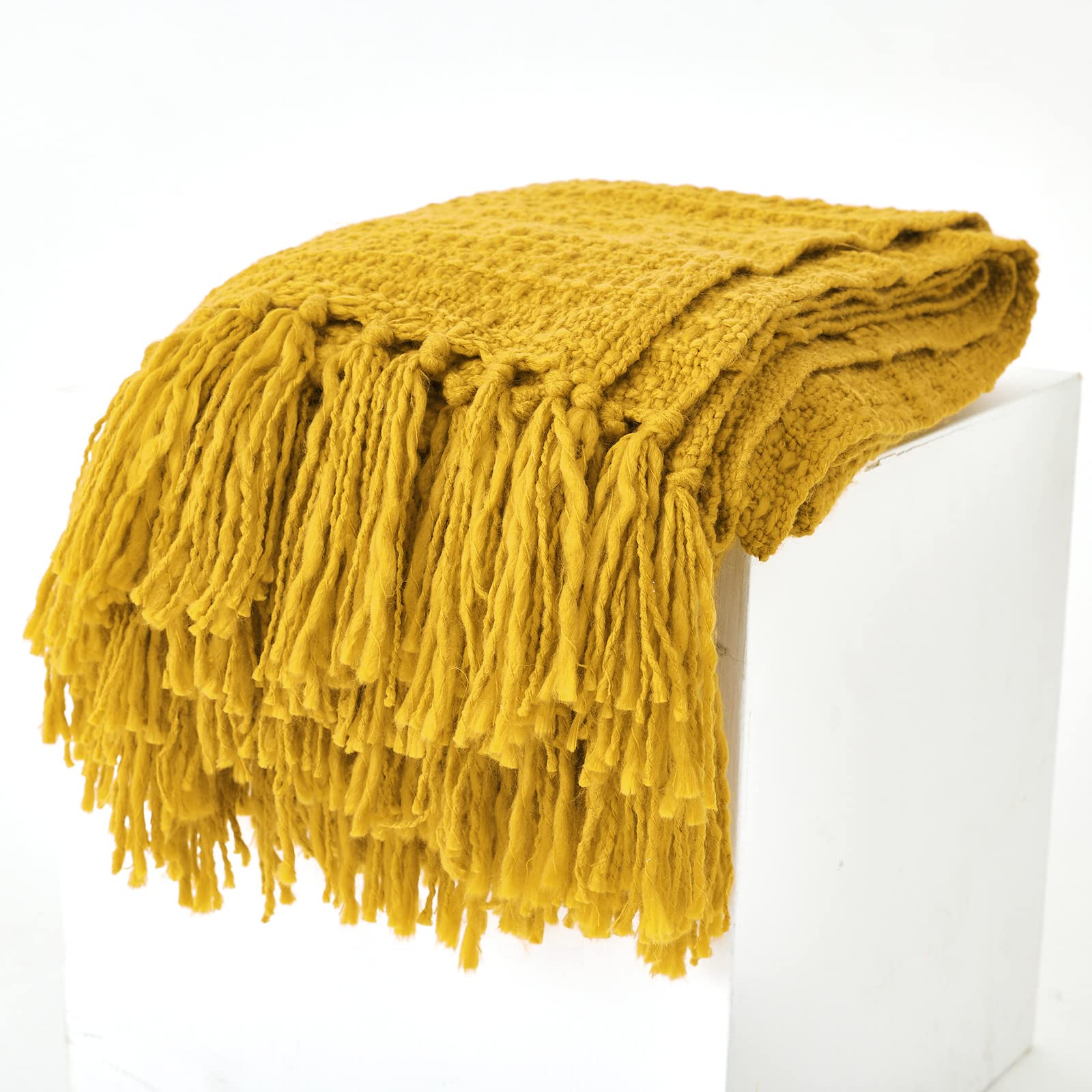 PANDATEX Thick Chunky Yellow Knitted Throw Blanket