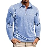 Mens Fashion Polo Shirts Classic Long Sleeve Basic Button Tees Stylish Tops Golf Shirts with Pocket