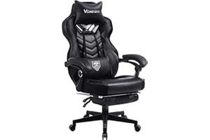 Vonesse Gaming Chair for Adults,Computer Chair with High Back,Big and Tall Gaming Chairs with Footrest and Massage,Reclining Gamer Ergonomic Office Desk Chair(Black)