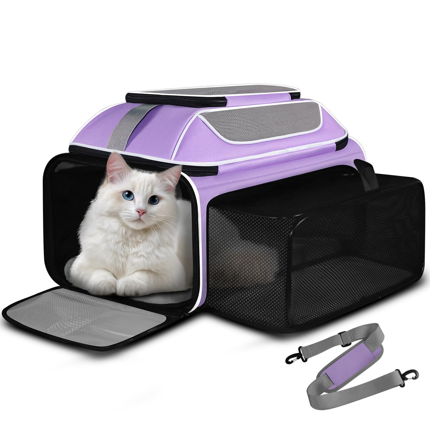 Photo 1 of Petskd Top and Side Expandable Pet Carrier 19x13x9 Inches Southwest Allegiant Airlines Approved, Soft-Sided Carrier for Small Dog Under 12 lbs and Large Cat Under 15 lbs(Purple)