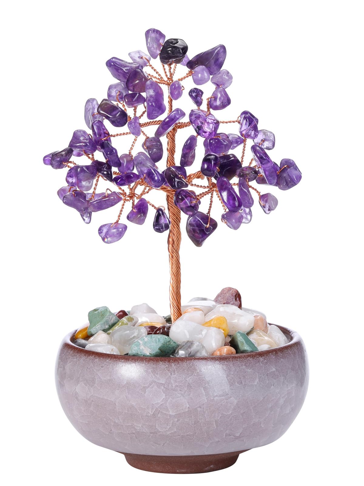 JSDDE Amethyst Crystals Tree Reiki Healing Crystal Stone Tree Figurines Tumbled Stones Money Tree Gifts