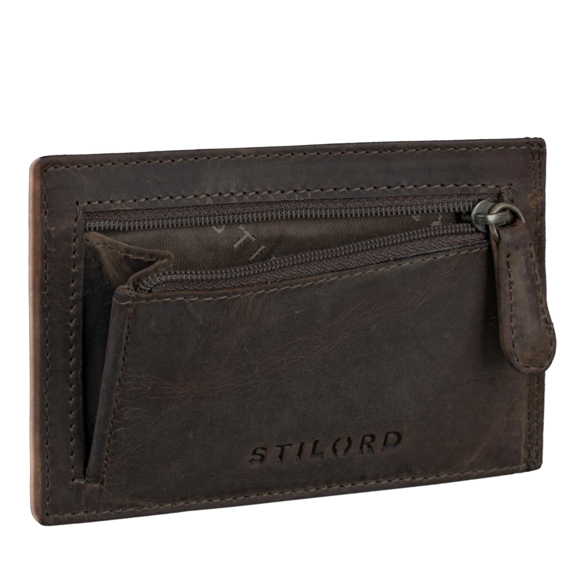 STILORD 'Trevor' Credit-Card Holder Leather RFID Protector Mini Wallet for Men and Women in Black Gift Box, Colour:Dark - Brown
