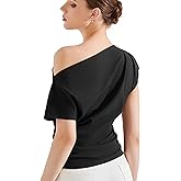 SUUKSESS Women Off The Shoulder Summer Tops One Shoulder T Shirt Casual Short Sleeve Boat Neck Tees