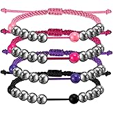 Quelay Set of 4 Multicolor Golf Stainless Steel 10 Beads Score Counter Bracelet with Leather Protective Bags Adjustable Golf Stroke Counting Bracelet Round Score Tracker Accessories
