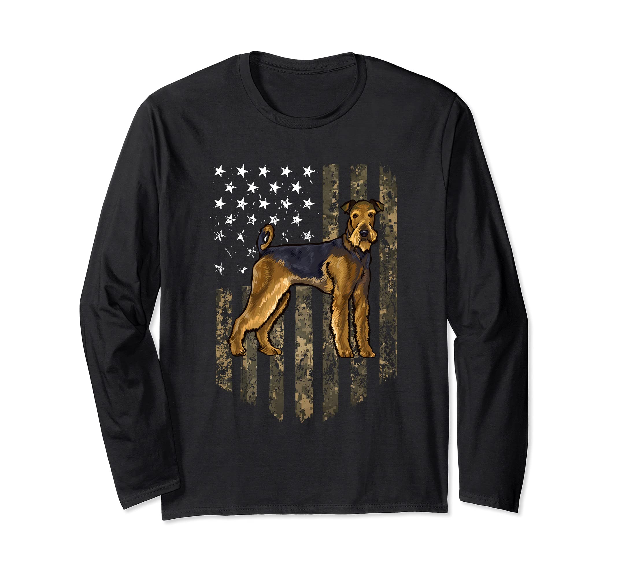 Camo American Flag Airedale Terrier 4th Of July USA Long Sleeve T-Shirt