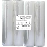 Tooracom Vacuum Sealer Bags Rolls, for Food Saver Seal a Meal, Weston, Commercial Grade, BPA Free, Heavy Duty, Great for vac storage, Meal Prep or Sous Vide, 4Rolls (11''x16')