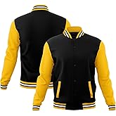 KXK Men’s Fashion Varsity Jacket Causal Cotton Letterman Baseball Bomber Jacket Lightweight Coat
