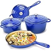 7-Piece Enameled Cast Iron Cookware Set: Dutch Ovens, Skillet & Sauce Pan with Non-Stick Ceramic Coating - Oven Safe to 550°F, PFOA-Free (Cobalt Blue)