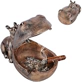 Cigar Ashtray with Lid Hippo Ashtray for Cigars and Cigarettes, Copper | Windproof Outdoor Ashtray for Patio Table, Resin Hippopotamus Desk Decor Gift for Men