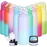 Oldley Insulated Water Bottle with Straw 20oz Stainless Steel Water Bottles with 3 lids Double-Wall Vacuum Thermal for Kids Adults School Sports,Ombre Purple-Blue