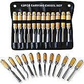 12 Pcs Wood Carving Chisel Set, SK5 Carbon Steel | Sharp Wood Carving Tools with Leather Roll Bag, Woodworking Gouge Kit for Beginners &amp; Professionals