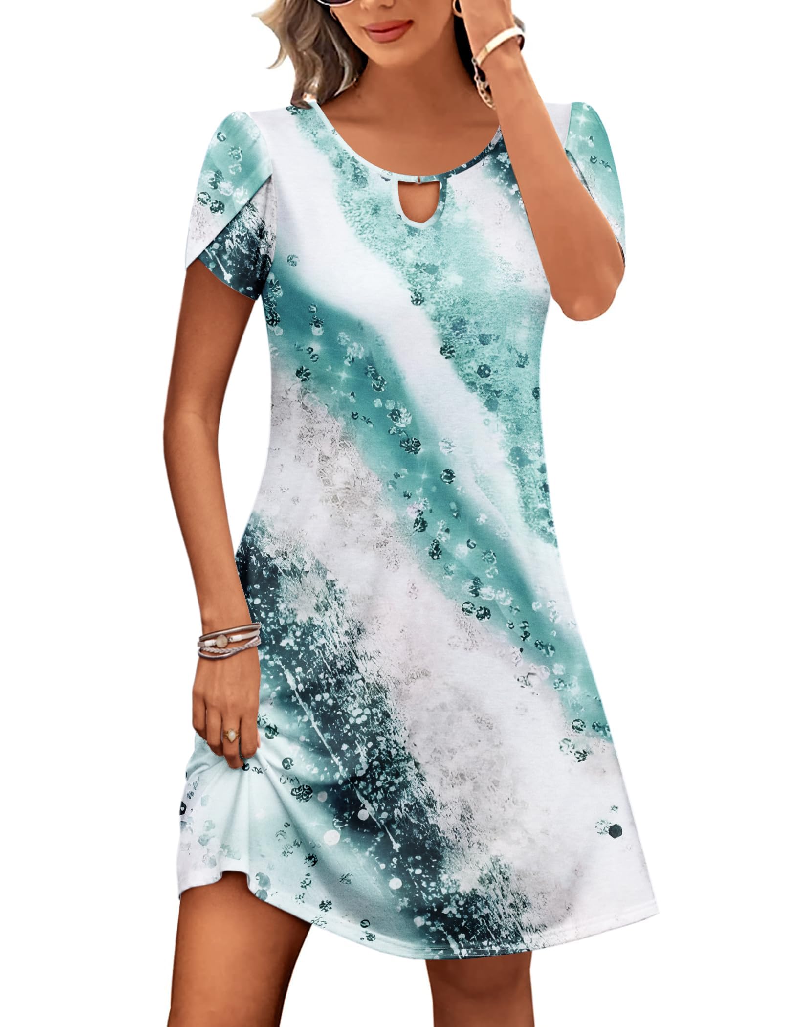 Photo 1 of **********DAMAGED*******
HOTOUCH Womens Sundress Short Sleeve Summer Tunic Dress with Pockets Round Neck Petite Dresses Summer A Line Dress Hawaiian Dresses Large