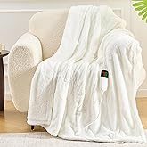 greenoak Heated Electric Blanket Throw, Faux Fur Sherpa Heating Blanket for Sofa Bed, Warm Winter Gifts for Women/Men, Heater Lap Blankets 5-Position Timer &10 Heating Levels 50''*60" Whtie
