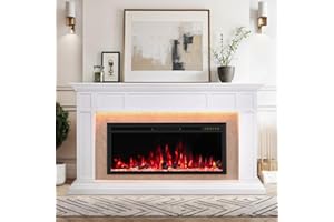 ESHOMA Electric Fireplace Mantel with Grey Marble Finish, 69” Fireplace TV Stand with 42”Electric Fireplace Heater, Remote Control, Adjustable Led Flame, Corner Fireplace for Living Room, Bedroom, White