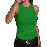 GEMBERA Womens Sleeveless Racerback High Neck Casual Basic Cotton Ribbed Fitted Tank Top