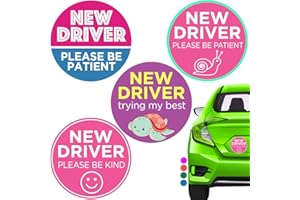 Rio Salto 4-Pack 6" Round New Driver Car Magnet Please Be Patient Permit Student Driver Magnets Cool Prank Rookie Funny Magnetic Accessories (I'm New, Cute and Nice, Non-Reflective Magnet)