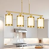 Osimir 4-Light Kitchen Island Lighting, Brushed Gold Linear Dining Room Light Fixtures with Frosted Glass, Modern Mid Century
