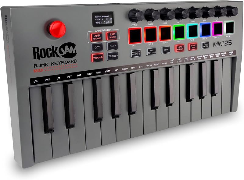 Go 25 Key USB & Bluetooth MIDI Keyboard Controller con 8 Drum Pad Retroilluminati, 8 Manopole