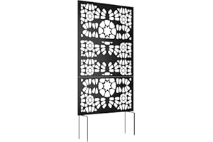 Outsunny Metal Outdoor Privacy Screen, 72" x 38" Freestanding Outdoor Divider, Wall-Mounted Decorative Panel with Symmetrical