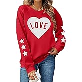 FRYAID Valentine's Day Sweatshirt Women Love Heart Stars Cute Grahic Shirts Casual Long Sleeve Holiday Pullover Tops