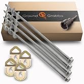 GROUNDGRABBA Screw in Stake for Normal to Hard Ground | Premium Drill Driven Ground Anchor Earth Screws | 4X Pro II Stakes (2 Foot), 4X GroundGrabba Closed Hooks, 1X 5/8" Hex Socket Driver