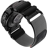 Bandletic Quick Fit 22mm Watch Bands Compatible with Garmin Fenix 8 47mm Band - Tactical Nylon Strap for Fenix 7 6 Pro/5 Plus/Instinct 3 E 45mm 2/Forerunner 965/955/945 /Approach S70/S62/S60/Epix Pro2