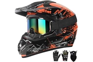 SPARK Dirt Bike Helmets Kids Motorcycle Helmet Youth ATV Motocross Full Face Men Women Off-Road Mountain Bike Helmet Adult with(Gloves Goggles Mask) DOT Approved 4Pcs Set