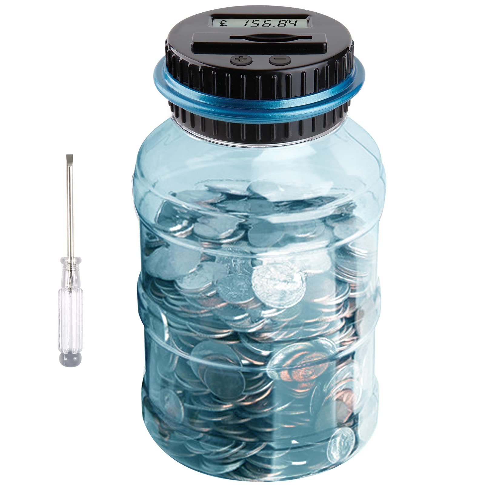 Digital Coin Bank, Jeowoqao Coin Counting Jar with LCD Display, 1.8L Large Capacity Piggy Bank Coin Counter Money Jar for UK Coins, Electronic Saving Money Box Gift for Boys Girls