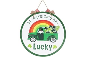 St Patricks Day Decorations, MEETYAMOR Wooden Green Truck Hanging St Patricks Day Decor Wall Decorations, Shamrock Ornaments Saint Patricks Day Decorations for The Home, Front Door, Wall