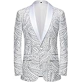 PYJTRL Men's Shiny Sequins Suit Jacket Classic Floral Suit Jacket Fashion,Suitable for Parties,Weddings,Banquets,Proms