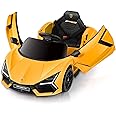 ELEMARA Lamborghini Electric Vehicle with Scissor Door,Kids Cars to Drive with Remote Control,12v Ride On Toys with LED Light,Bluetooth,MP3 Player and Wide Seat(Yellow)