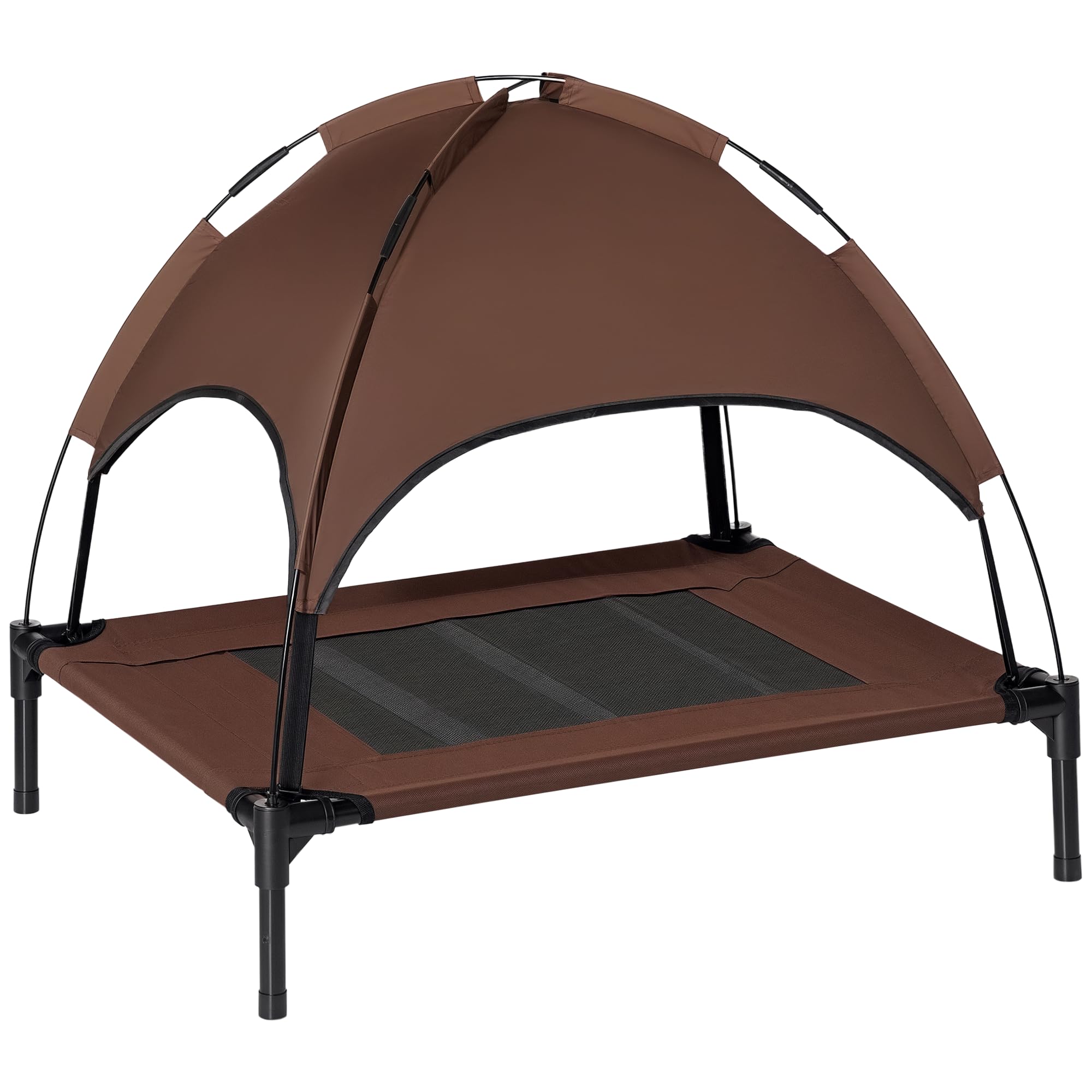 PawHut 76cm Elevated Dog Bed Cooling Raised Pet Cot UV Protection Canopy Coffee
