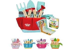 THE STORYBOOK KIDS EXPLORERS CLUB Matching Board Book - Red Kids Gardening Tools Set Includes Sturdy Tote Bag, Watering Can, Shovel, Rake, and Trowel - Garden Storybook - Kids Garden Tools- Easter Gifts for Toddler Age on up.