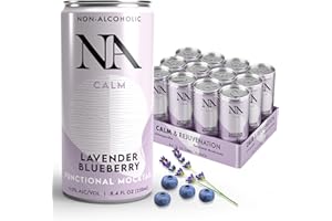 THE NA BEVERAGE COMPANY NA Non-Alcoholic Functional Adaptogen Drinks with Ashwagandha, Mushrooms and Magnesium for Calming | Low Sugar, Low Calorie Social Tonic | Lavender Tea & Blueberry, 8.4oz Cans (12 Pack)