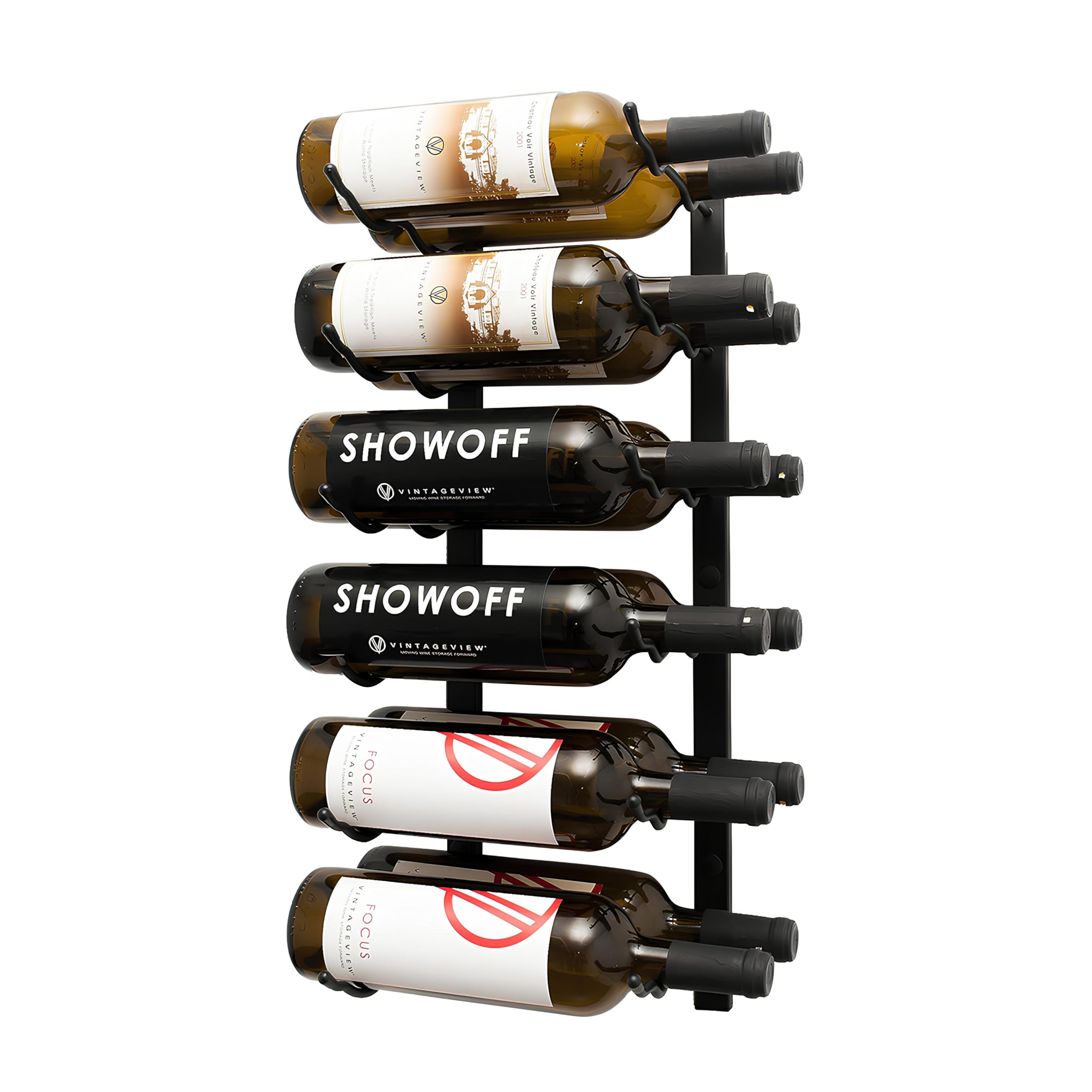 VintageView W Series Wine Rack 2 - Double Depth, Metal Wall Mounted Wine Rack - Modern, Easy Access Wine Storage - Space Saving Wine Rack with 12 Bottle Storage Capacity (Matte Black)