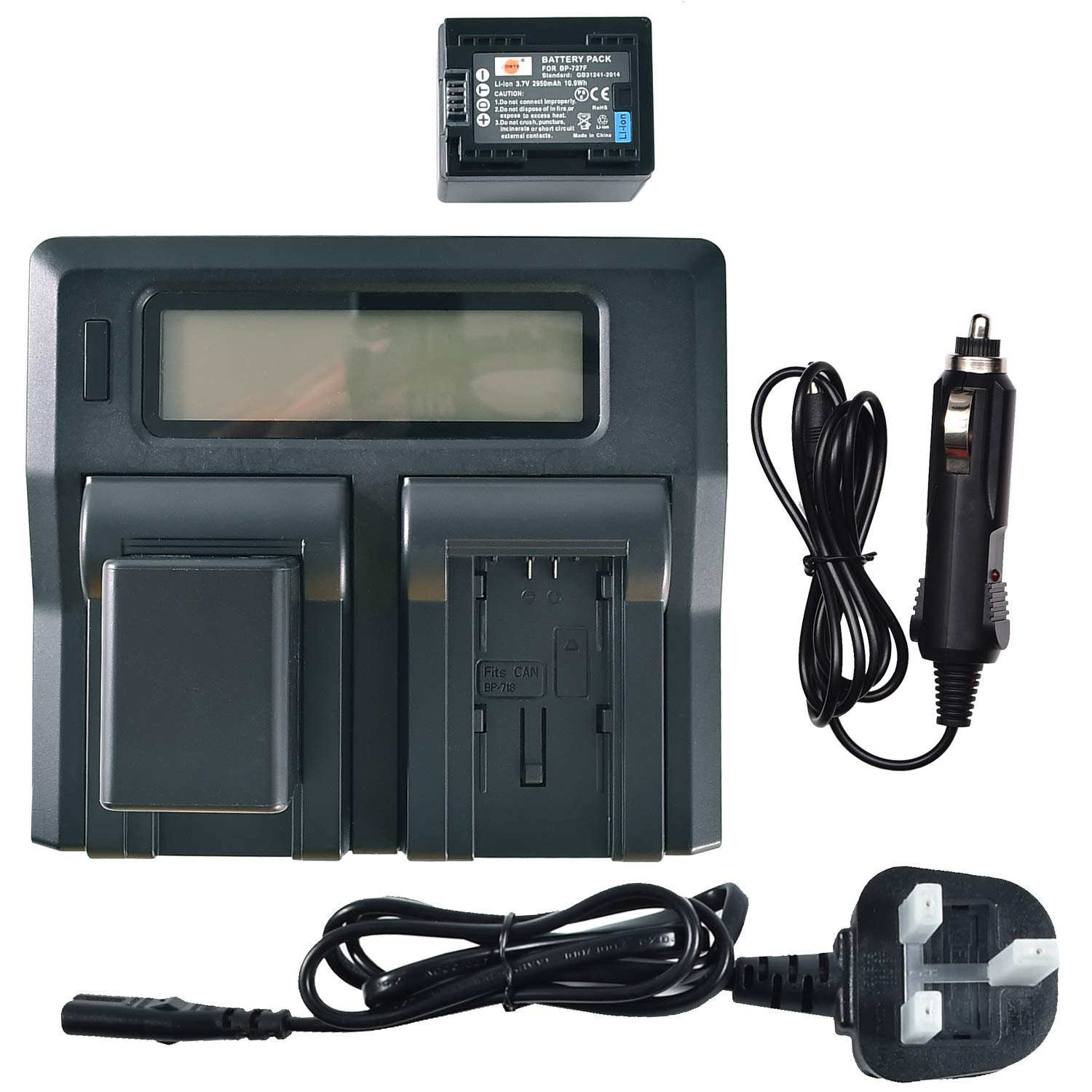 BP-727 DSTE Replacement Battery (2-Pack) and Rapid LCD Dual Charger Compatible for Canon BP-718 BP-727F and Canon LEGRIA HF M52 M56 M60 R36 R38 R506 VIXIA HF M50 M500 M506 R500 SLR Camera