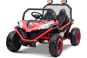 ALINUX 24V 10AH 2 Seater Ride on Cars UTV, 4WD Off-Road Kids Electric Vehicles with Remote Control, Bluetooth, Max Speed 6 MPH, Soft Start, Spring Suspension（Red）