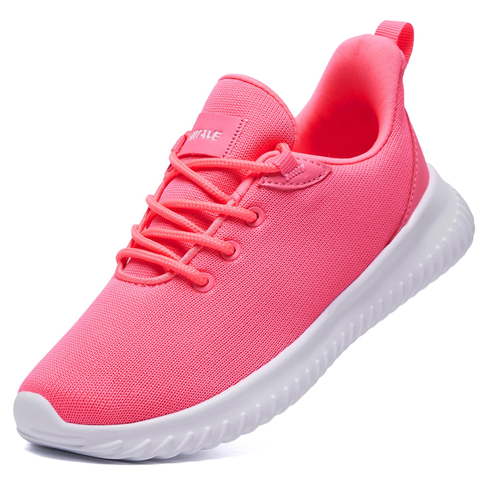Photo 1 of HIITAVE Girls Running Sneakers Breathable Children Athletic Shoes Lightweight Lace-up Youth Sport Tennis Shoes for School Outdoor Fushia Size 4 US Big Kid