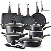 SENSARTE Pots and Pans Set Non stick, Non toxic Healthy Induction Cookware Sets, 26 Pcs Nonstick Kitchen Cooking Set, w/Frying Pans Set, Saucepans Set, Stockpots Set, PFOA PFOS Free, Black