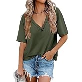 Tankaneo Womens Oversized Tshirts Deep V Neck Short Sleeve Tops Summer Casual Loose Fit Tunic Tee Shirt