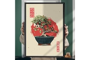 momima Dwarf Jade Bonsai Zen Wall Art Print - Japanese Minimalist Tapestry Wall Hanging for Living Room Office Decor, Botanic