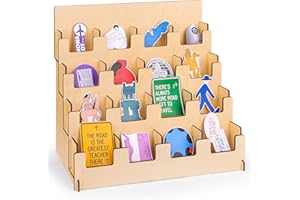 LUOYADEE 4 Tier Wooden Small Card Display Rack, 16 Shelf Portable Retail Sticker Rack, Tabletop Display Stand For Vendor Events, Tradeshows