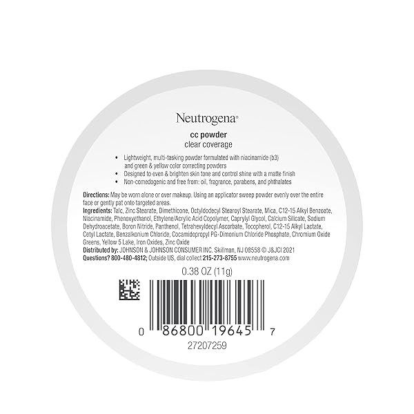NEUTROGENA CLEAR COVERAGE COLOR CORRECTING POWDER MAKEUP COMPACT, MATTIFYING CC POWDER WITH NIACINAMIDE & GREEN & YELLOW POWDERS TO EVEN TONE, BRIGHTEN, & CONTROL SHINE, OIL-FREE, 0.38 OZ