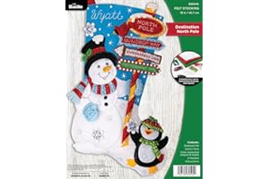 Bucilla Felt Applique 18" Stocking Making Kit, Destination North Pole, Perfect for Holiday DIY Arts and Crafts, 89594E